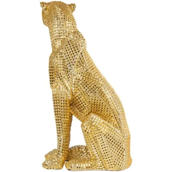 20.75" Golden Sitting Leopard Floor Sculpture with Diamond Faceted Texture {5}