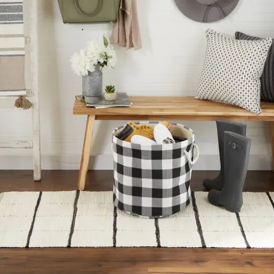 DII&reg; Large Round White/Black Buffalo Check Polyester Bin {6}