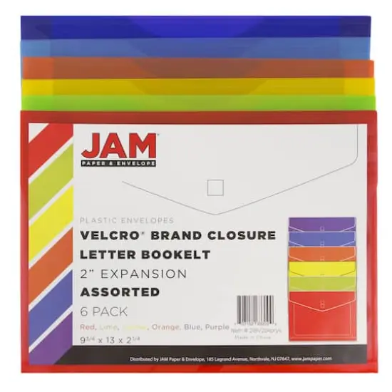 JAM Paper 9.75" x 13" Assorted Plastic Hook & Loop Closure Envelopes, 6ct. {3}