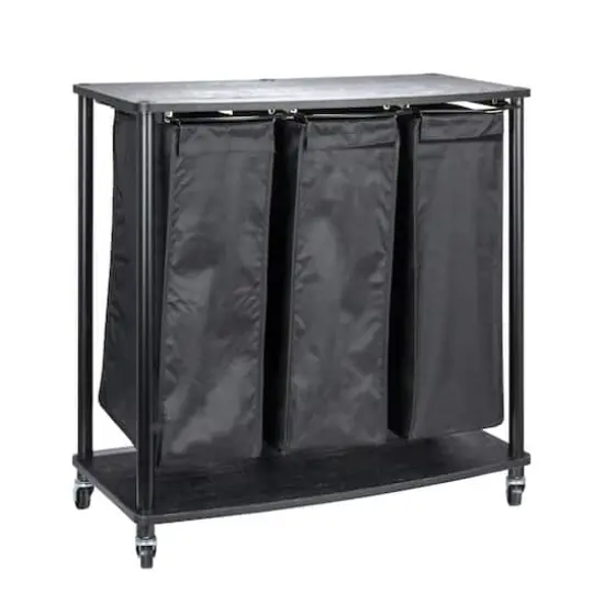 Household Essentials 3-Bag Laundry Sorter with Laminate Shelving Black {3}