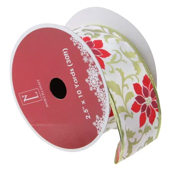 2.5" x 10yd. Wired Poinsettia Christmas Craft Ribbon, 12ct. {1}