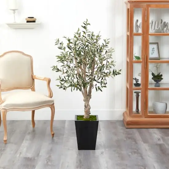 4.5ft. Olive Artificial Tree in Black Metal Planter {4}