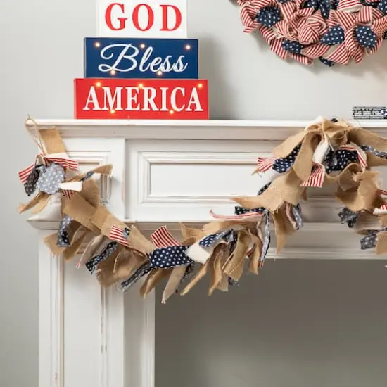 Glitzhome&reg; 6ft. Patriotic Fabric Garland {4}