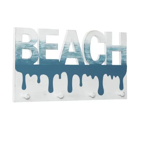 Blue Wood Coastal Wall Hook, 10" x 19" x 2" {3}