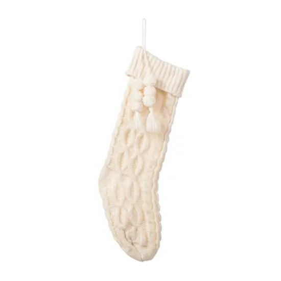 Glitzhome&reg; 22"L White Knitted Christmas Stocking with Pom-Pom Tassel {1}