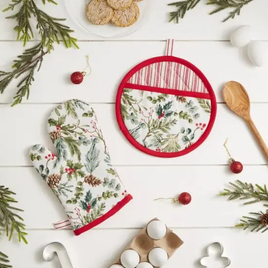 DII&reg; Heritage Holiday Sprigs Oven Mitt & Potholder Set {5}
