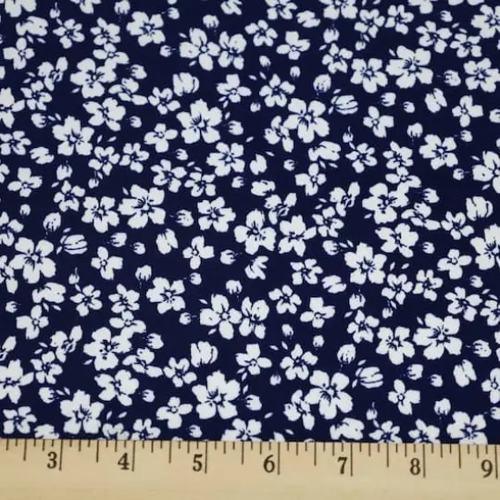 Fabric Merchants White Flowers on Navy Double Brushed Stretch Fabric {3}
