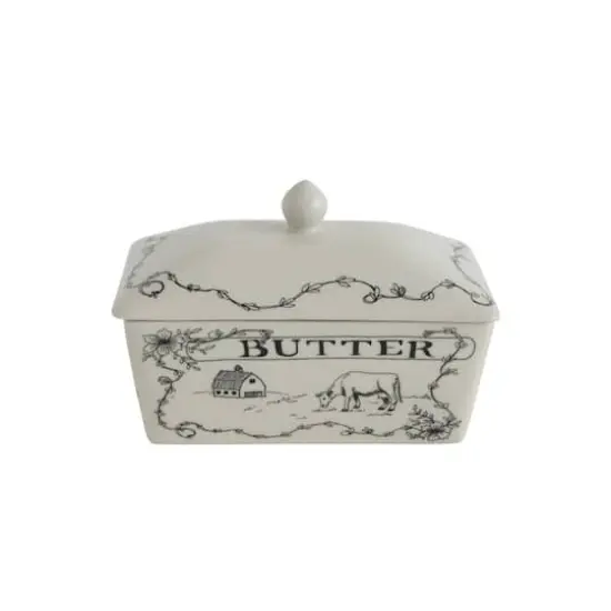 Hello Honey® 7" Country Style White & Black Stoneware Butter Dish with Lid {1}