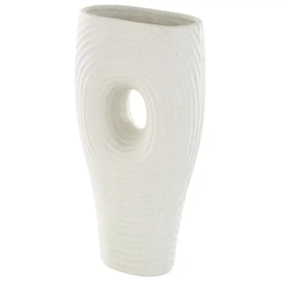 16" White Speckled Ceramic Ribbed Cutout Vase {4}