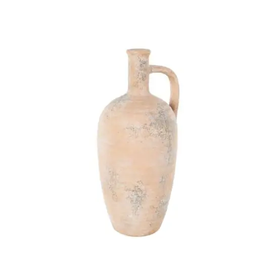 18" Beige Ceramic Antique Style Distressed Vase with Handles {9}