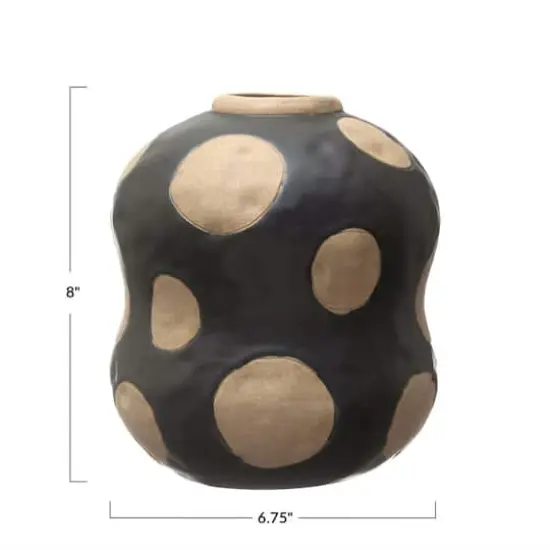 Hello Honey&reg; 8" Black & Cream Stoneware Vase with Wax Relief Dots {4}