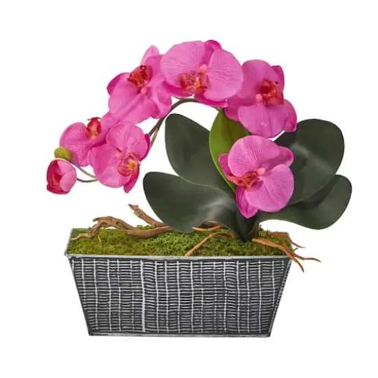 13" Phalaenopsis Orchid Artificial Arrangement in Embossed Tin Vase {1}