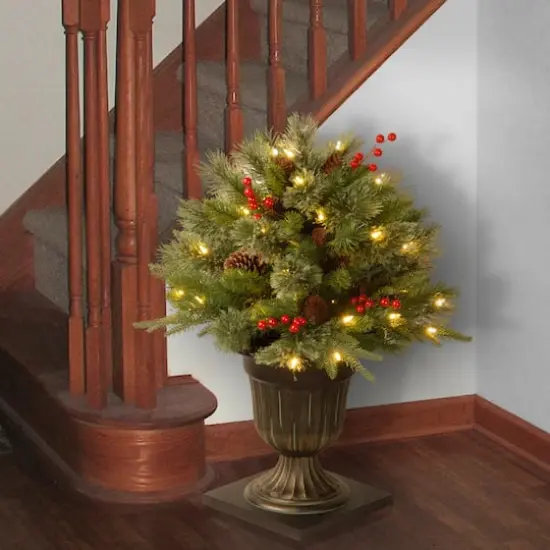 24" Pre-Lit Feel Real&reg; Colonial Artificial Christmas Porch Bush, Clear Lights {3}