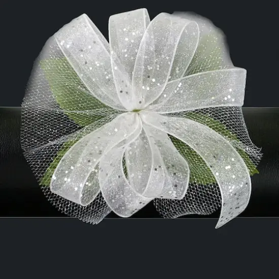 JAM Paper White Corsage Wristlet with Silver Sparkles {1}