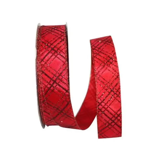 JAM Paper 1.5" x 50yd. Wired Christmas Diamonds Crisscross Value Ribbon {1}