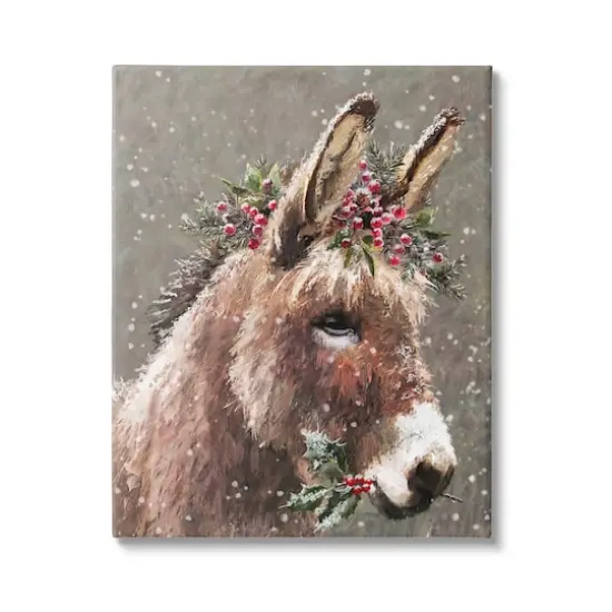Stupell Industries Winter Donkey Snow Falling Canvas Wall Art {1}
