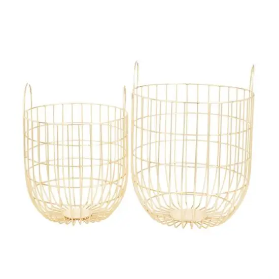Set of 2 Gold Iron Contemporary Storage Baskets, 17" x 11" x 11" {6}