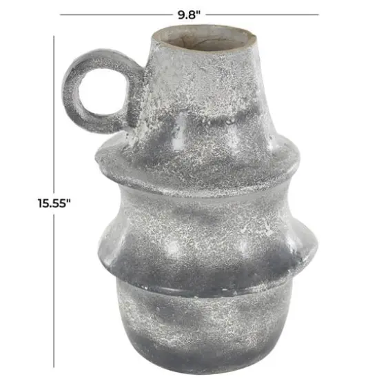 16" Light Gray Paper Mache Distressed Fluted Vase with Ring Handle {10}
