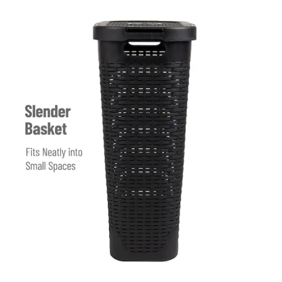 Mind Reader 40L Ventilated Slim Laundry Hamper with Cut Out Handles & Attached Hinged Lid, 2ct. Black {7}