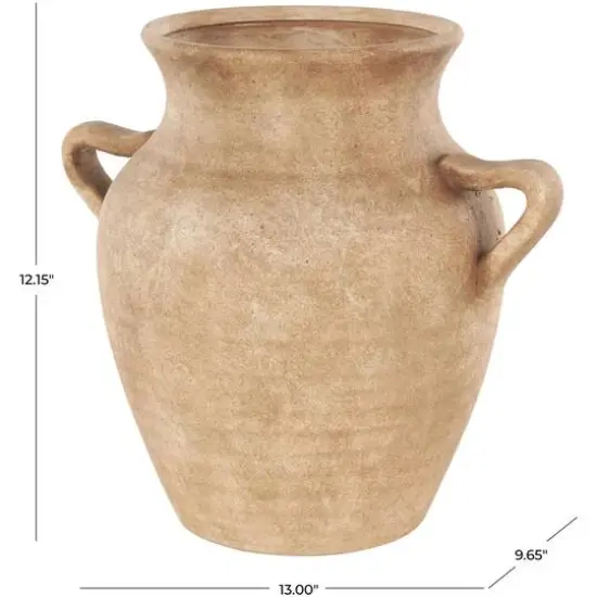 12.25" Copper Ceramic Antique Style Textured Vase with Handles {8}