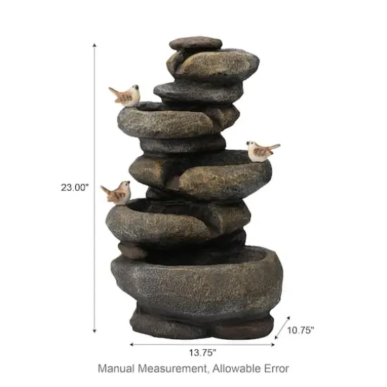 Glitzhome&reg; 23" Natural LED 5-Tier Stacked Stone Outdoor Fountain {5}