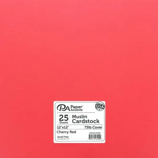 PA Paper™ Accents 12" x 12" Muslin 73lb. Cardstock, 25 Sheets Cherry Red {1}