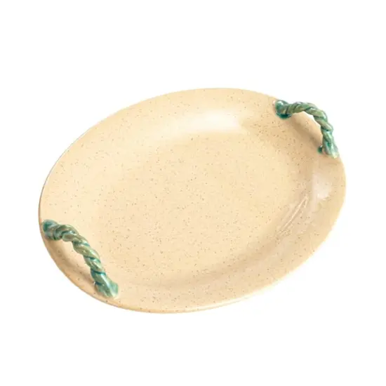 Hello Honey&reg; 19" Cream & Blue Oval Terra Cotta Platter with Braided Handles {1}