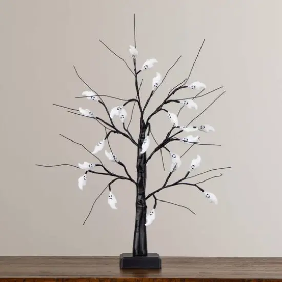 2ft. Pre-Lit Artificial Halloween Ghost Twig Tree with 24 Purple LED Lights {7}