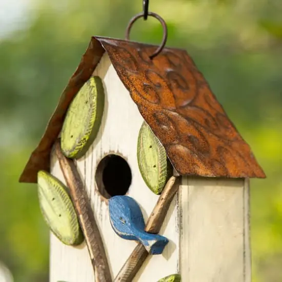 Glitzhome&reg; 9.75" White Distressed Bird & Tree Birdhouse {4}