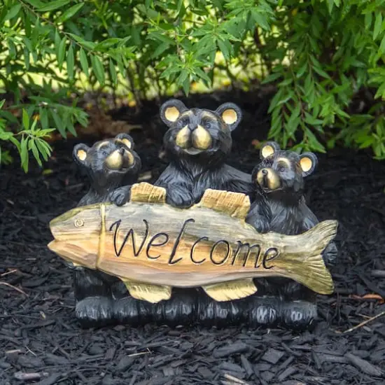10" Bear Family Trio Welcome Sign Outdoor Garden Statue {3}