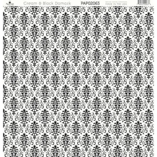 Paper Caf&eacute; Cream & Black Damask 12" x 12" Cardstock, 15 Sheets {1}