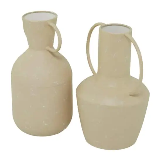 Beige Metal Vase with Handles Set of 2 7", 9" {4}