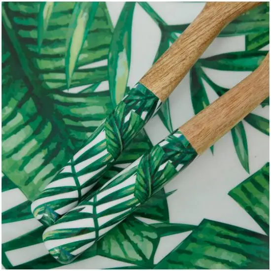 Mango Wood Decorative Bowl with Serving Utensils Set Green {5}