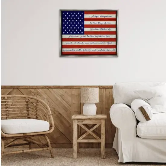 Stupell Industries Pledge of Allegiance Flag Floater Framed Art Gray {3}