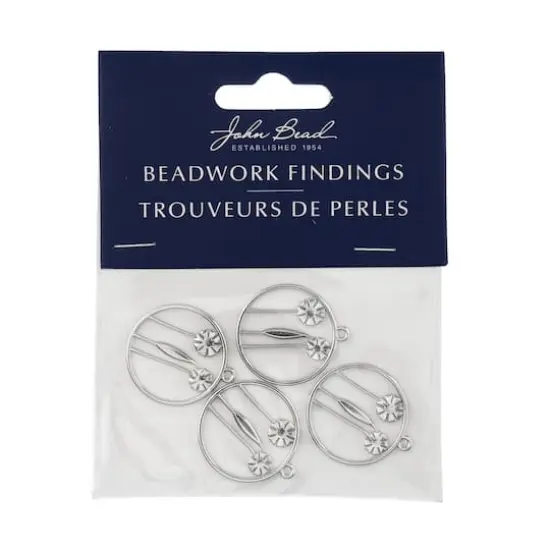 John Bead Silver Circle with Flowers Pendants, 4ct. {3}