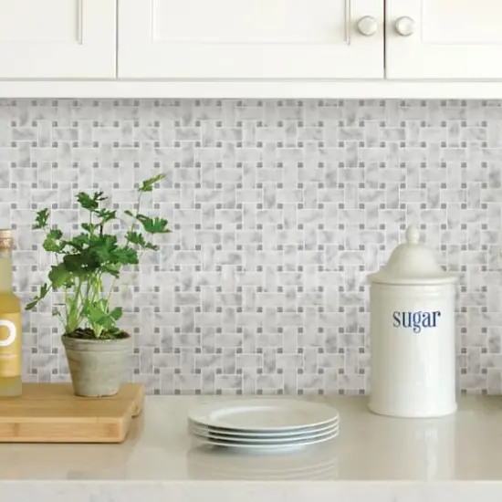 InHome Basketweave Carrara Peel & Stick Backsplash Tiles {3}