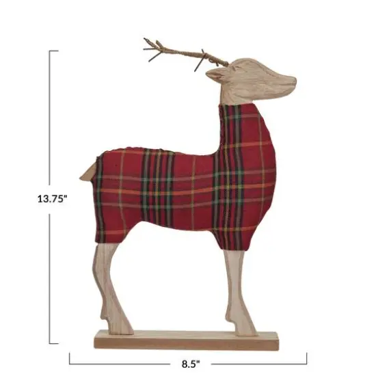 Hello Honey&reg; 13.75" Red Plaid & Woodgrain Deer D&eacute;cor Accent with Metal Antlers {4}