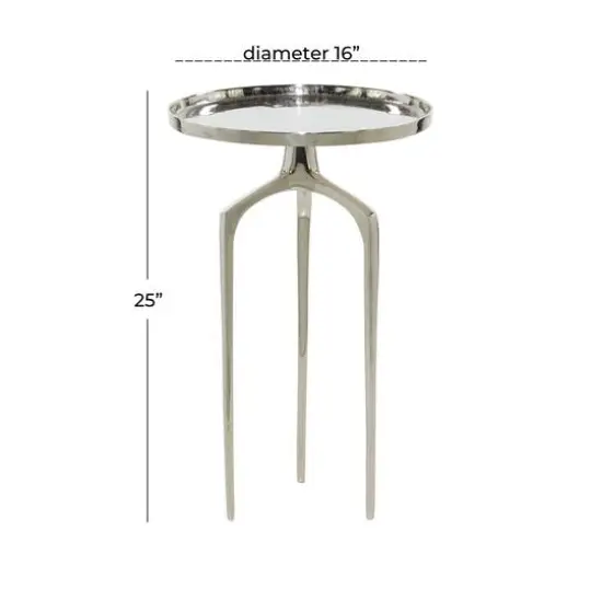 25" Contemporary Round Silver Aluminum Raised Edge Accent Table {7}