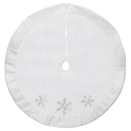 48" White and Silver Embroidered Sequin Snowflakes Tree Skirt {1}