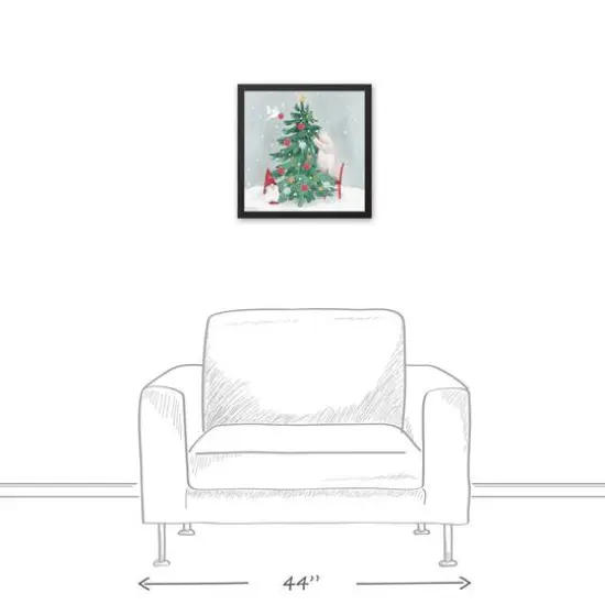 Christmas Creatures Tree Decorating Black Framed Canvas Wall Art {4}