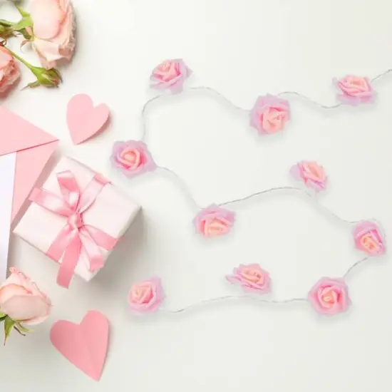 10ct. Pink Rose Flower LED String Lights with Clear Wire {3}