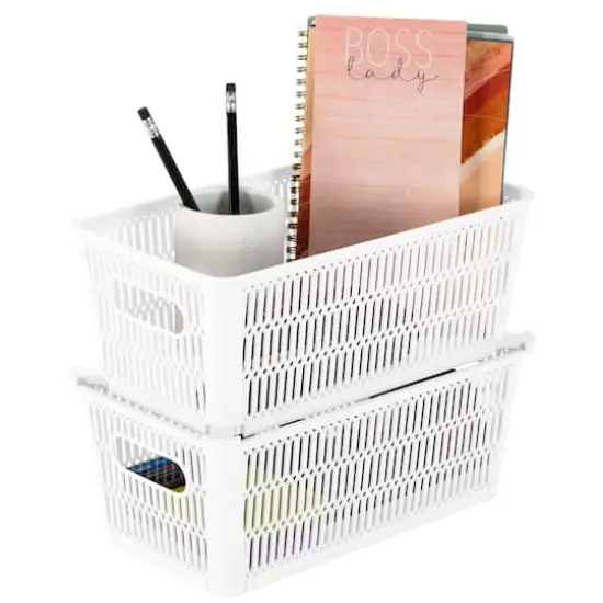 Simplify Slide 2 Stack It Small Storage Tote Baskets, 2ct. White {16}