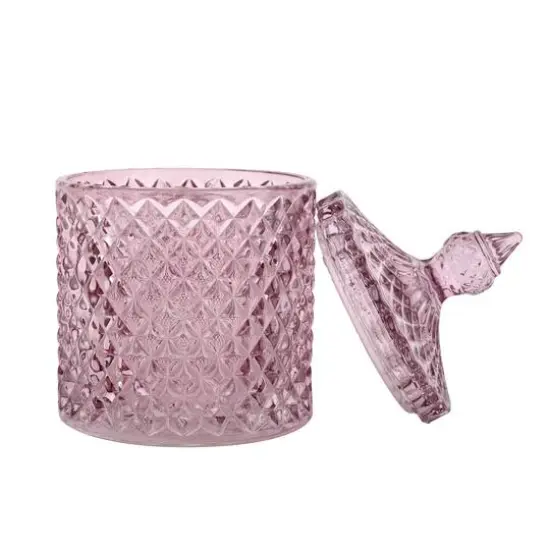 5" Pink Diamond Beveled Glass Container with Lid by Ashland&reg; {4}
