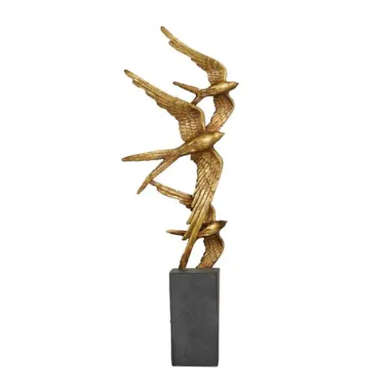 21.5" Polystone Flying Bird Sculpture Gold/Black {5}