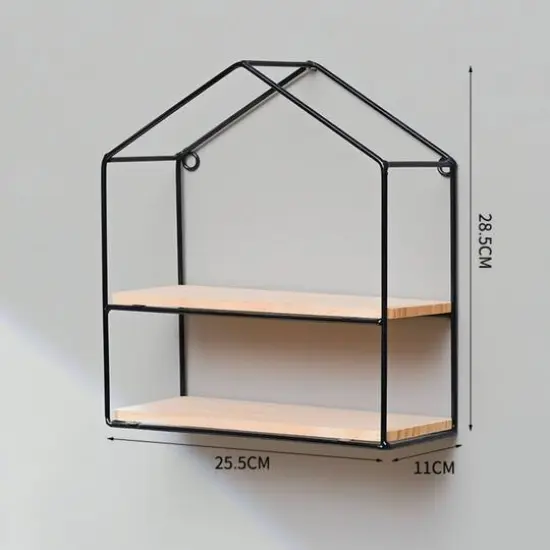 NEX&trade; Black 2-Tier Iron House Floating Wall Shelf {3}