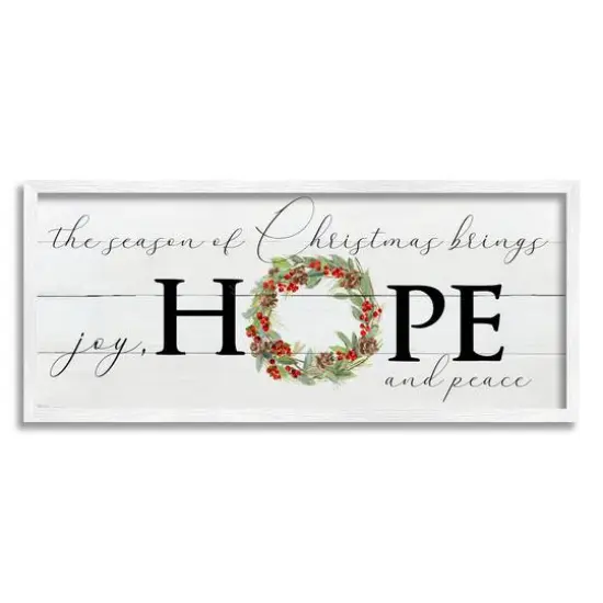 Stupell Industries Joy Hope & Peace Christmas Wreath Framed Giclee Art White {1}