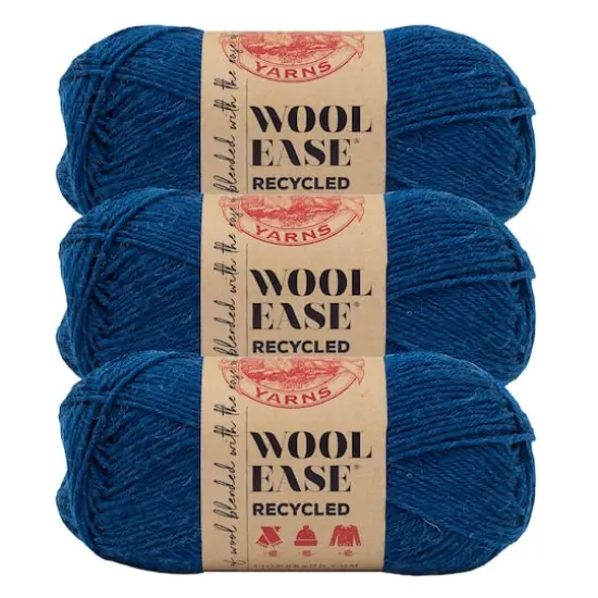 3 Pack Lion Brand&reg; Wool-Ease&reg; Recycled Solid Yarn Royal Blue {1}