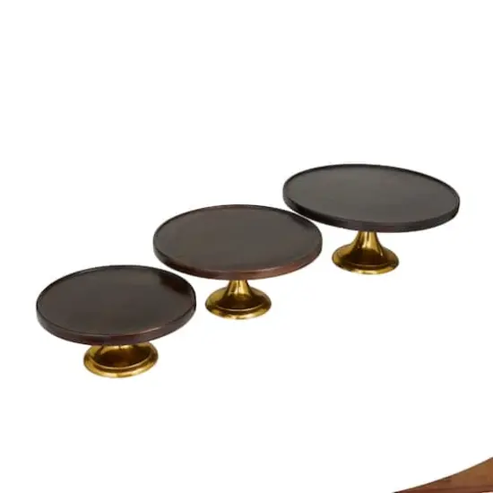 Dark Brown Mango Wood Modern Cake Stand, Set of 3" 14", 12", 10" {3}