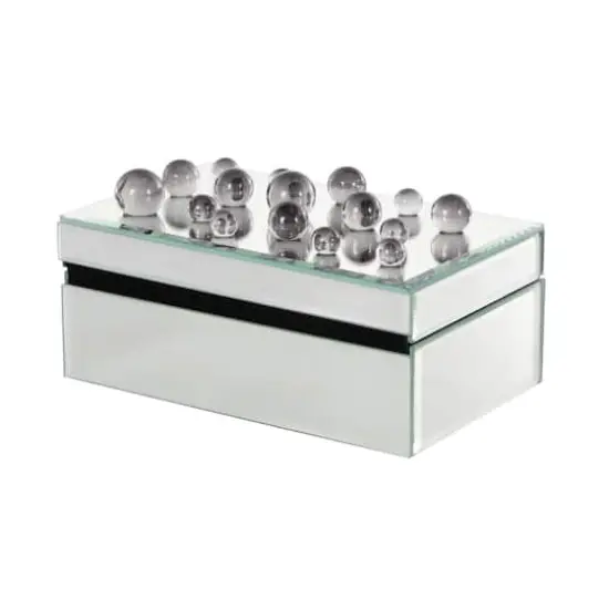 8.25" x 5" x 4.5" Silver Glass Mirrored Decorative Jewelry Box with Black Bubble Textured Balls {7}