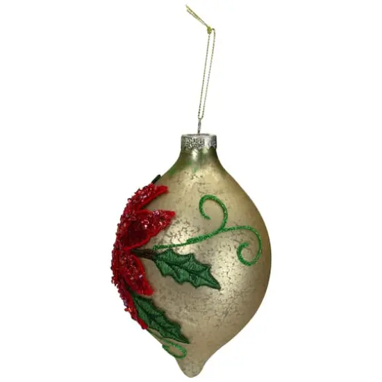 6.5" Glitter Red & Gold Poinsettia Glass Finial Christmas Ornament {4}